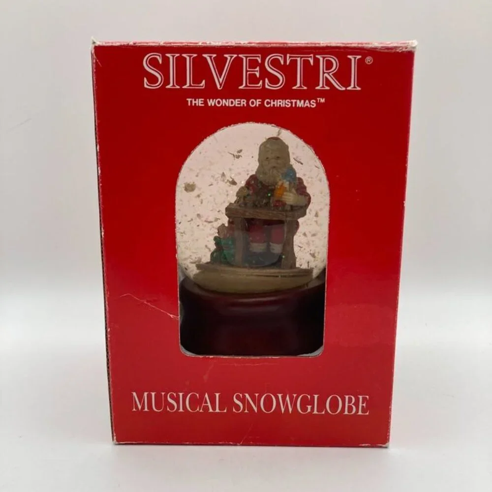 Vintage Silvestri Santa At Workbench Musical Snow Globe 1991
